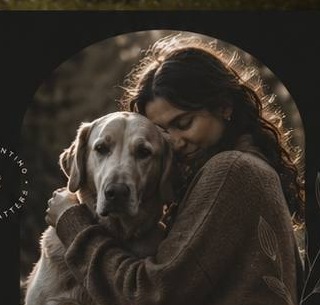 Photographer embracing a dog in nature
